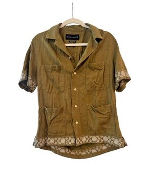 Abercrombie & Fitch Olive Embroidered Button Front Shirt Size XS